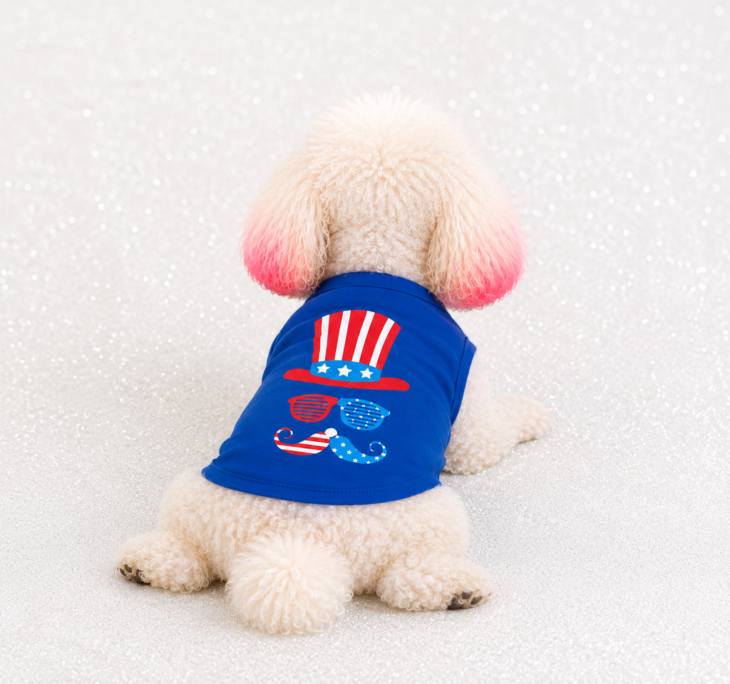 Uncle Sam Style Tee Blue Patriotic Dog Shirt