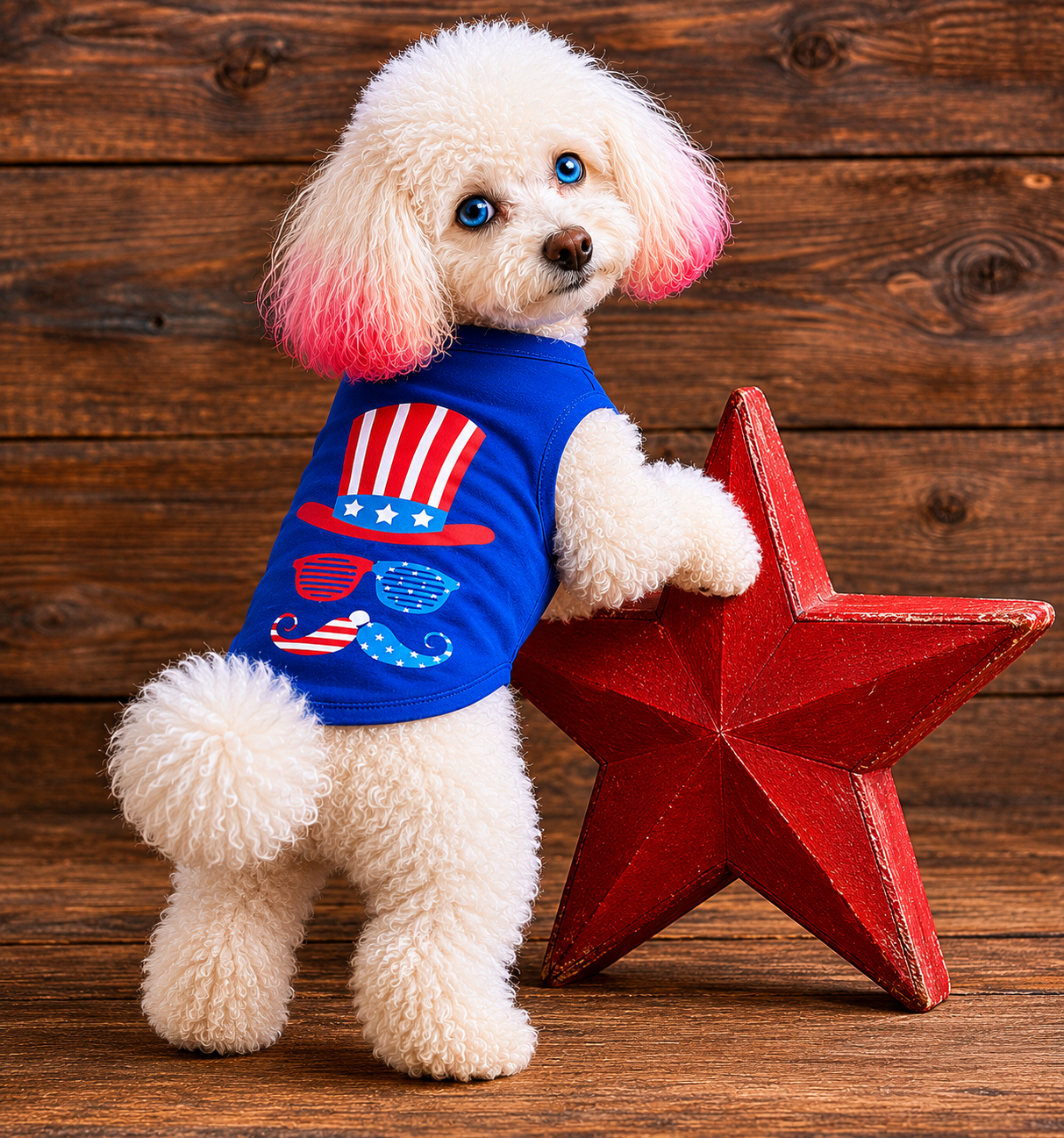 Uncle Sam Style Tee Blue Patriotic Dog Shirt